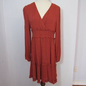 Boutique tiered midi length burnt orange/red dress Size Small NWT